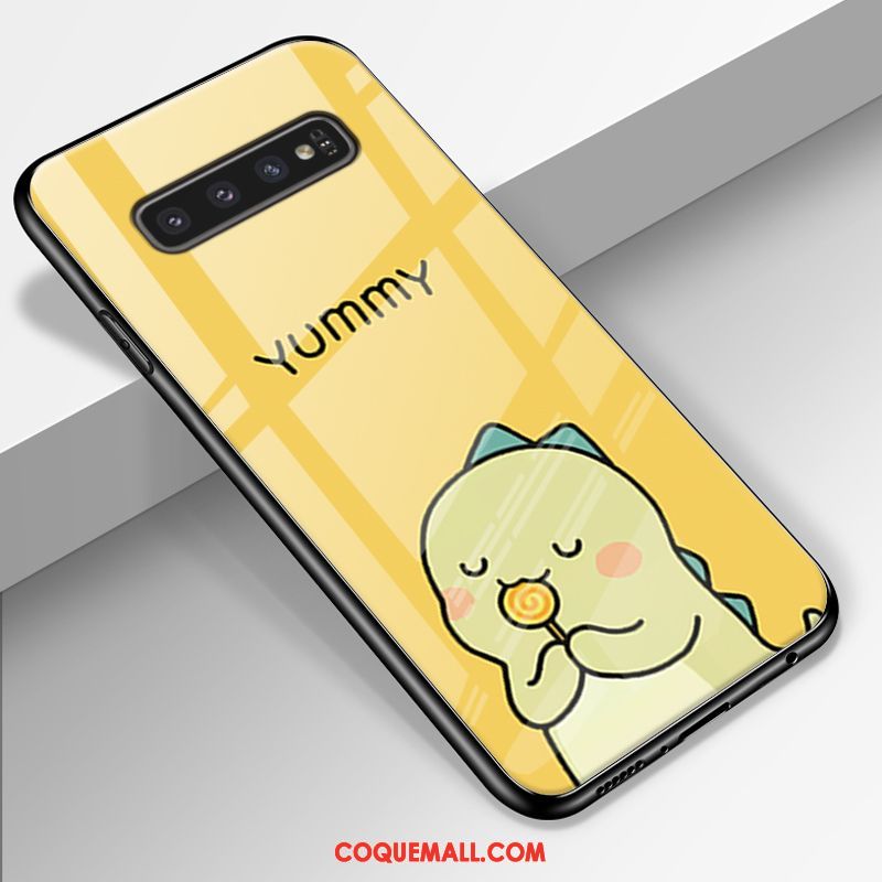 Étui Samsung Galaxy S10+ Fluide Doux Jaune Créatif, Coque Samsung Galaxy S10+ Verre Tendance