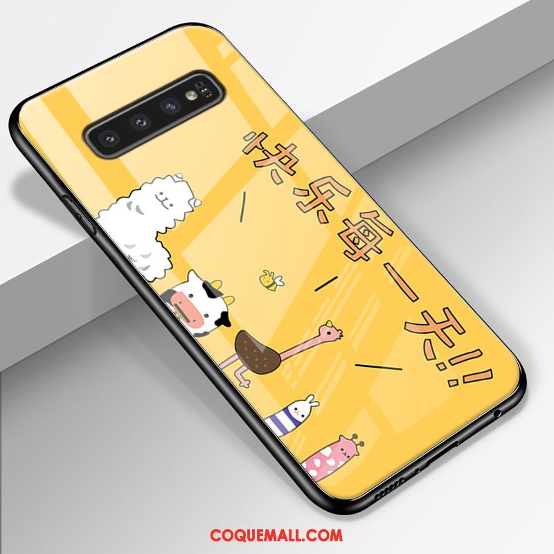 Étui Samsung Galaxy S10+ Fluide Doux Jaune Créatif, Coque Samsung Galaxy S10+ Verre Tendance