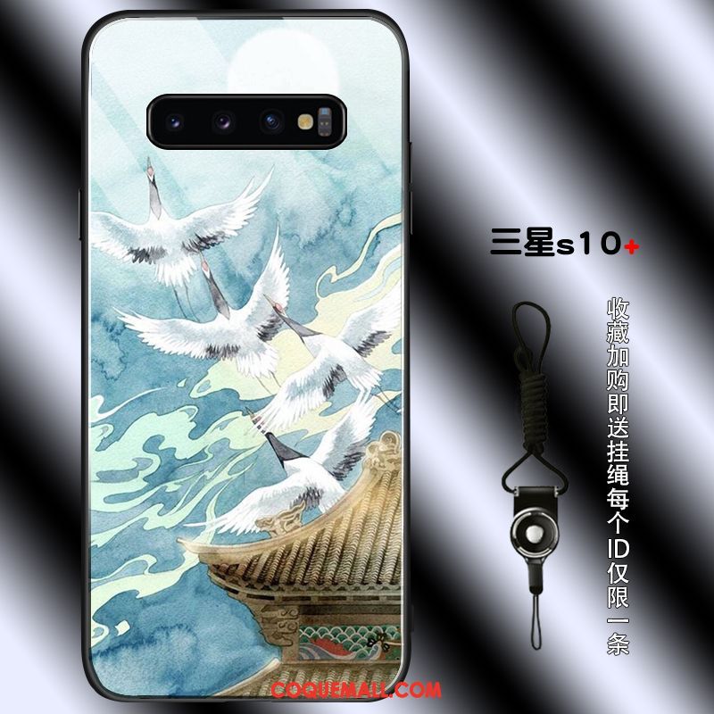 Étui Samsung Galaxy S10+ Incassable Téléphone Portable Net Rouge, Coque Samsung Galaxy S10+ Verre Tendance