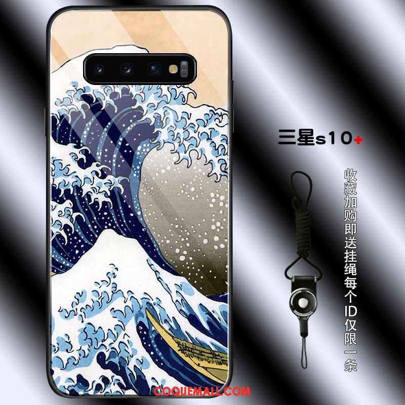 Étui Samsung Galaxy S10+ Incassable Téléphone Portable Net Rouge, Coque Samsung Galaxy S10+ Verre Tendance