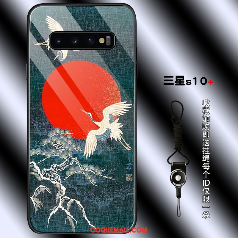 Étui Samsung Galaxy S10+ Incassable Téléphone Portable Net Rouge, Coque Samsung Galaxy S10+ Verre Tendance