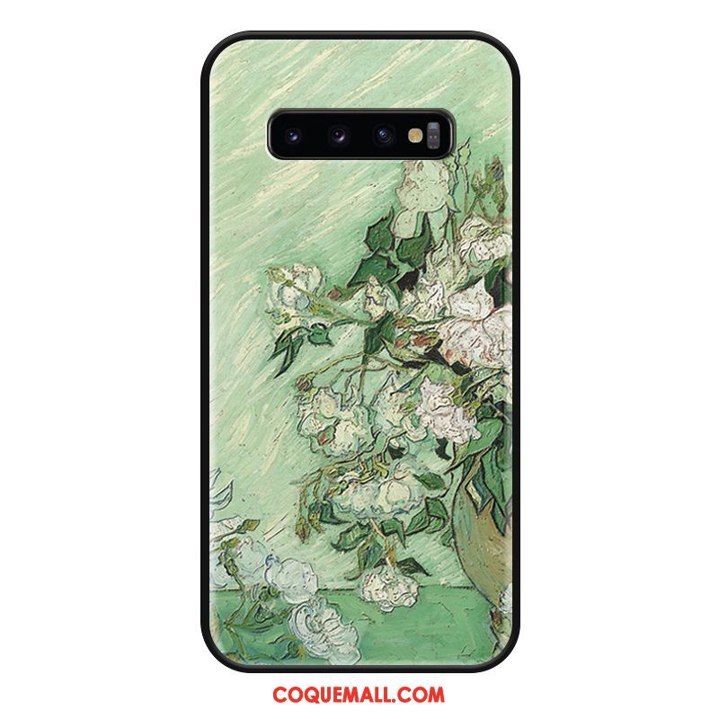 Étui Samsung Galaxy S10+ Peinture À L'huile Gaufrage Rose, Coque Samsung Galaxy S10+ Téléphone Portable Ornements Suspendus