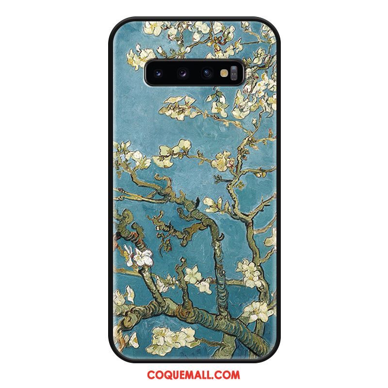 Étui Samsung Galaxy S10+ Peinture À L'huile Gaufrage Rose, Coque Samsung Galaxy S10+ Téléphone Portable Ornements Suspendus