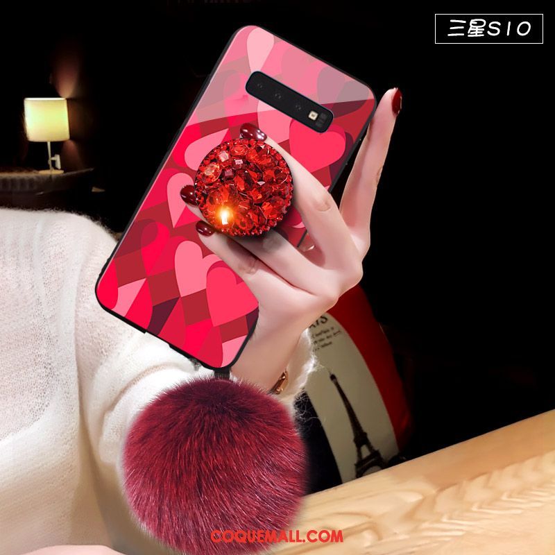 Étui Samsung Galaxy S10 Pompon Rouge Net Rouge, Coque Samsung Galaxy S10 Téléphone Portable Protection