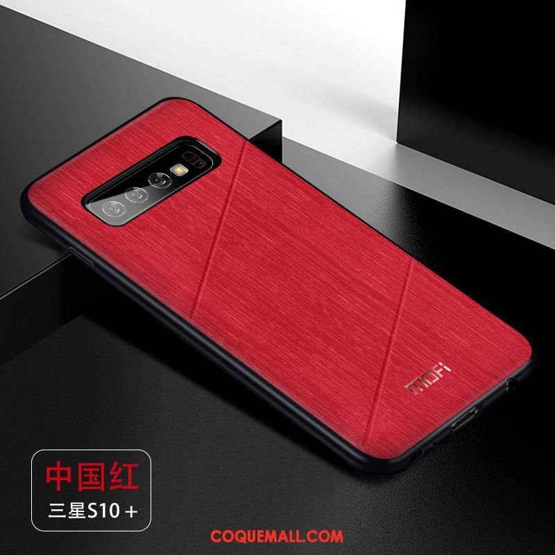 Étui Samsung Galaxy S10+ Protection Net Rouge Très Mince, Coque Samsung Galaxy S10+ Délavé En Daim Téléphone Portable
