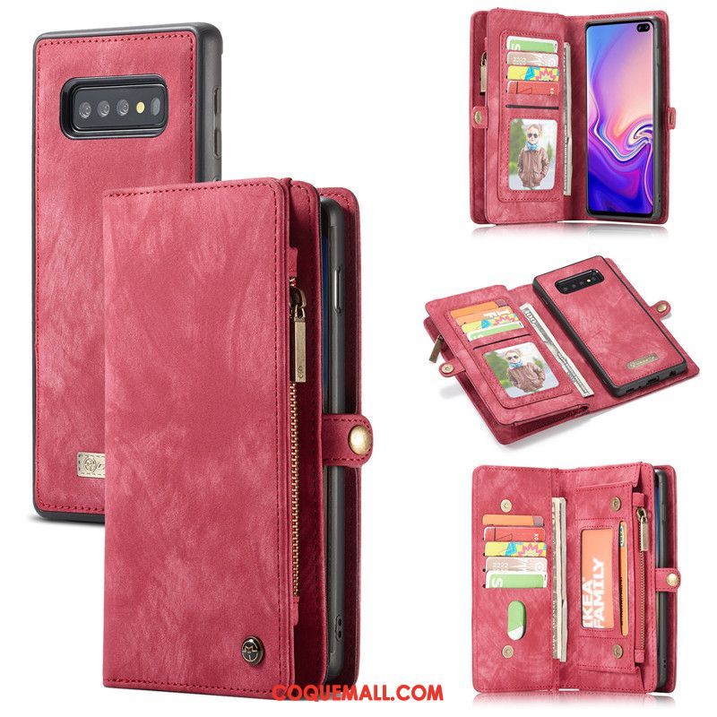 Étui Samsung Galaxy S10+ Rouge Téléphone Portable Tendance, Coque Samsung Galaxy S10+ Étoile Portefeuille