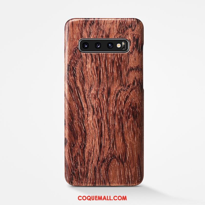 Étui Samsung Galaxy S10+ Téléphone Portable Simple Bois, Coque Samsung Galaxy S10+ Protection Couvercle Arrière Braun