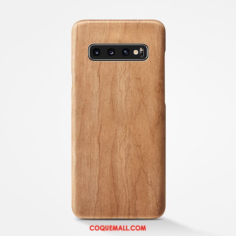 Étui Samsung Galaxy S10+ Téléphone Portable Simple Bois, Coque Samsung Galaxy S10+ Protection Couvercle Arrière Braun