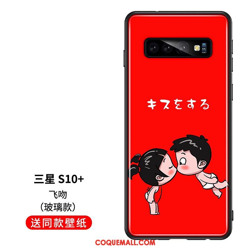 Étui Samsung Galaxy S10+ Téléphone Portable Tout Compris Verre, Coque Samsung Galaxy S10+ Amoureux Fluide Doux