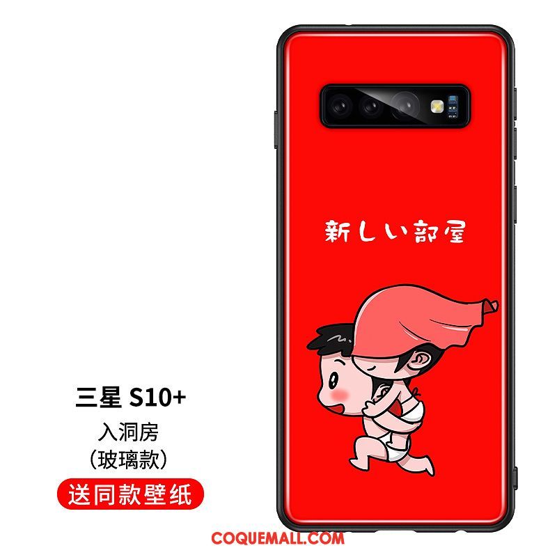 Étui Samsung Galaxy S10+ Téléphone Portable Tout Compris Verre, Coque Samsung Galaxy S10+ Amoureux Fluide Doux