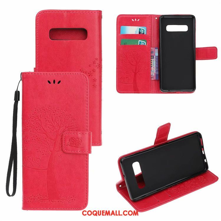 Étui Samsung Galaxy S10 Étoile Rouge En Cuir, Coque Samsung Galaxy S10 Téléphone Portable Arbres