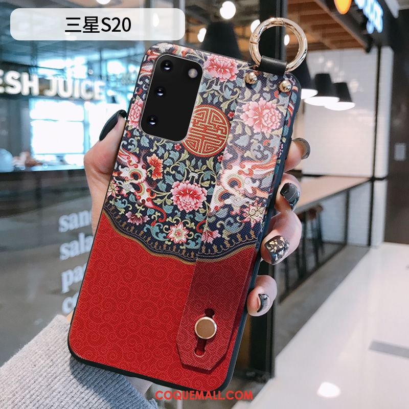 Étui Samsung Galaxy S20 Silicone Rouge Téléphone Portable, Coque Samsung Galaxy S20 Modèle Fleurie Support