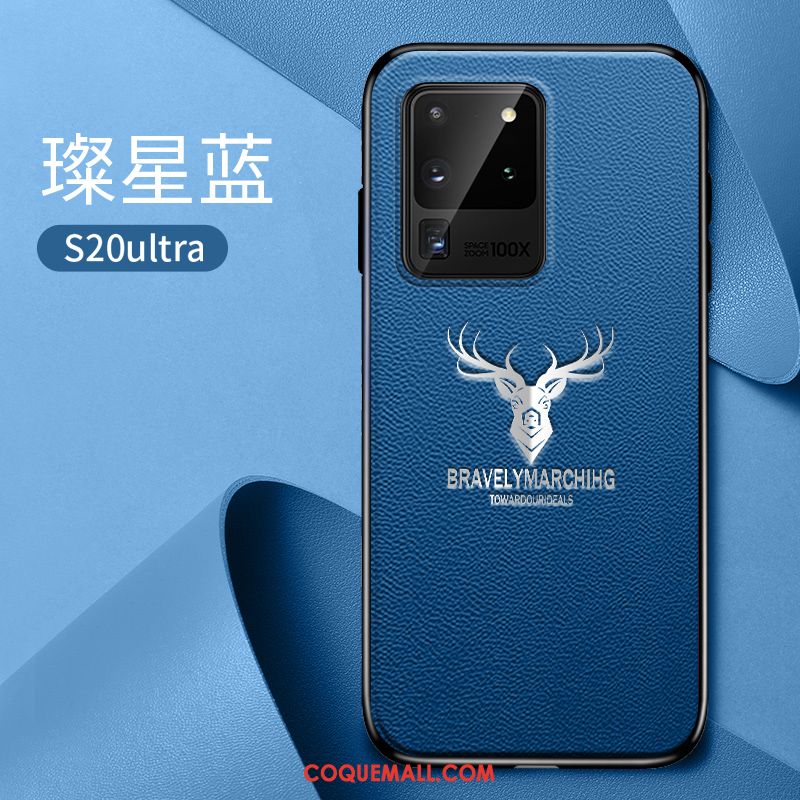 Étui Samsung Galaxy S20 Ultra En Cuir Bleu Étoile, Coque Samsung Galaxy S20 Ultra Fluide Doux Net Rouge