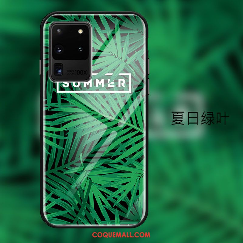 Étui Samsung Galaxy S20 Ultra Fluide Doux Verre Tout Compris, Coque Samsung Galaxy S20 Ultra Mode Vert