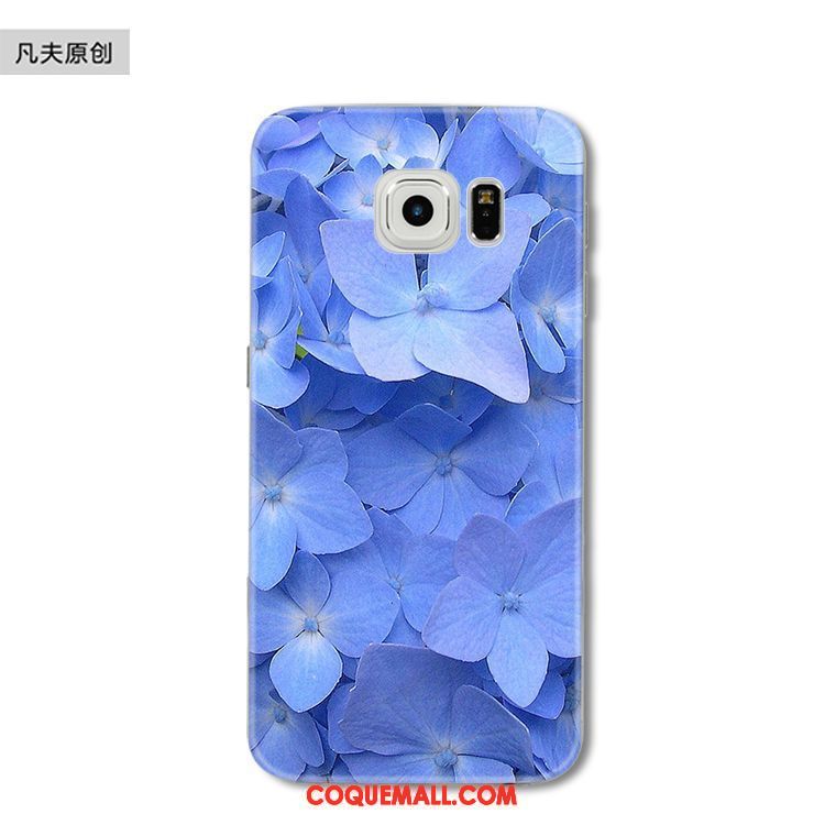 Étui Samsung Galaxy S6 Edge Bleu Fluide Doux Silicone, Coque Samsung Galaxy S6 Edge Étoile Fleur