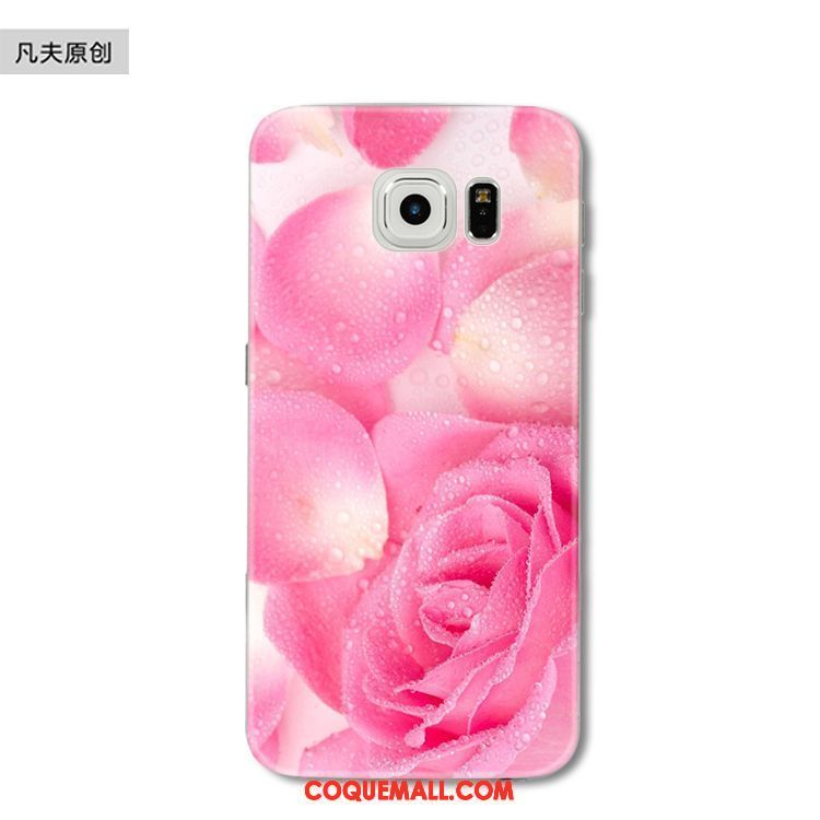 Étui Samsung Galaxy S6 Edge Bleu Fluide Doux Silicone, Coque Samsung Galaxy S6 Edge Étoile Fleur