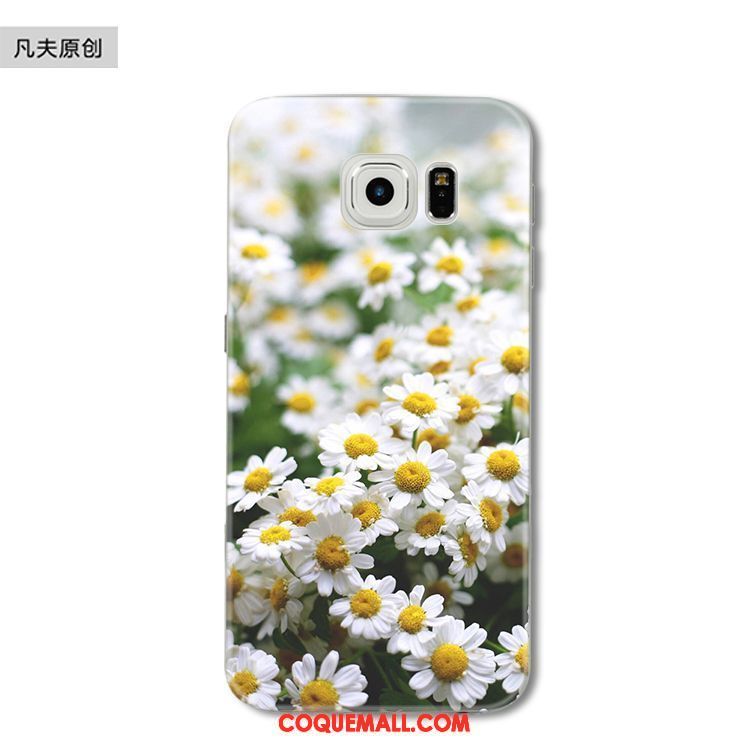 Étui Samsung Galaxy S6 Edge Bleu Fluide Doux Silicone, Coque Samsung Galaxy S6 Edge Étoile Fleur