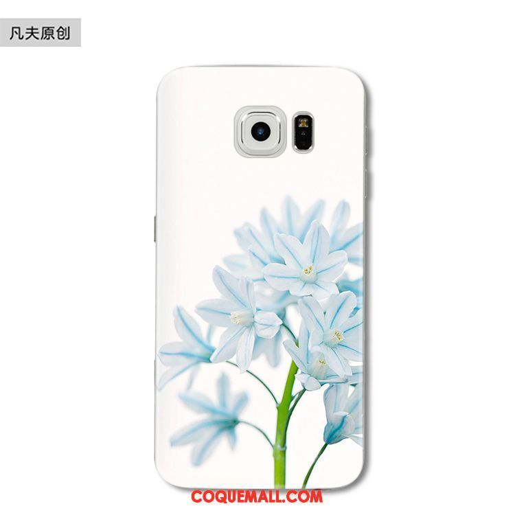 Étui Samsung Galaxy S6 Edge Bleu Fluide Doux Silicone, Coque Samsung Galaxy S6 Edge Étoile Fleur