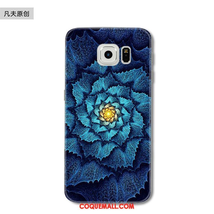 Étui Samsung Galaxy S6 Edge Bleu Fluide Doux Silicone, Coque Samsung Galaxy S6 Edge Étoile Fleur