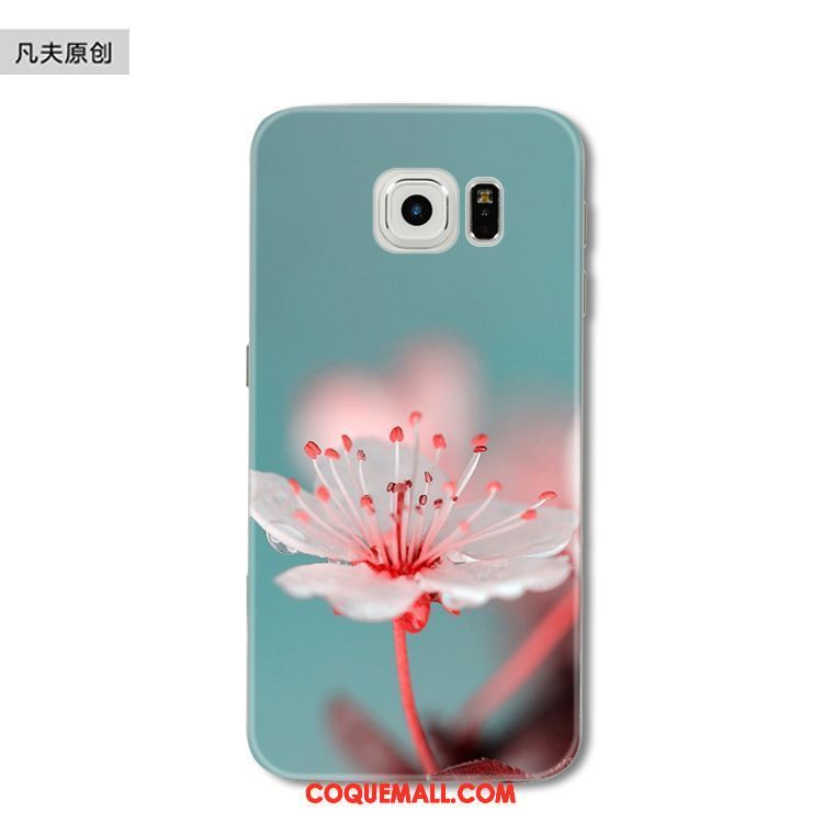 Étui Samsung Galaxy S6 Edge Bleu Fluide Doux Silicone, Coque Samsung Galaxy S6 Edge Étoile Fleur