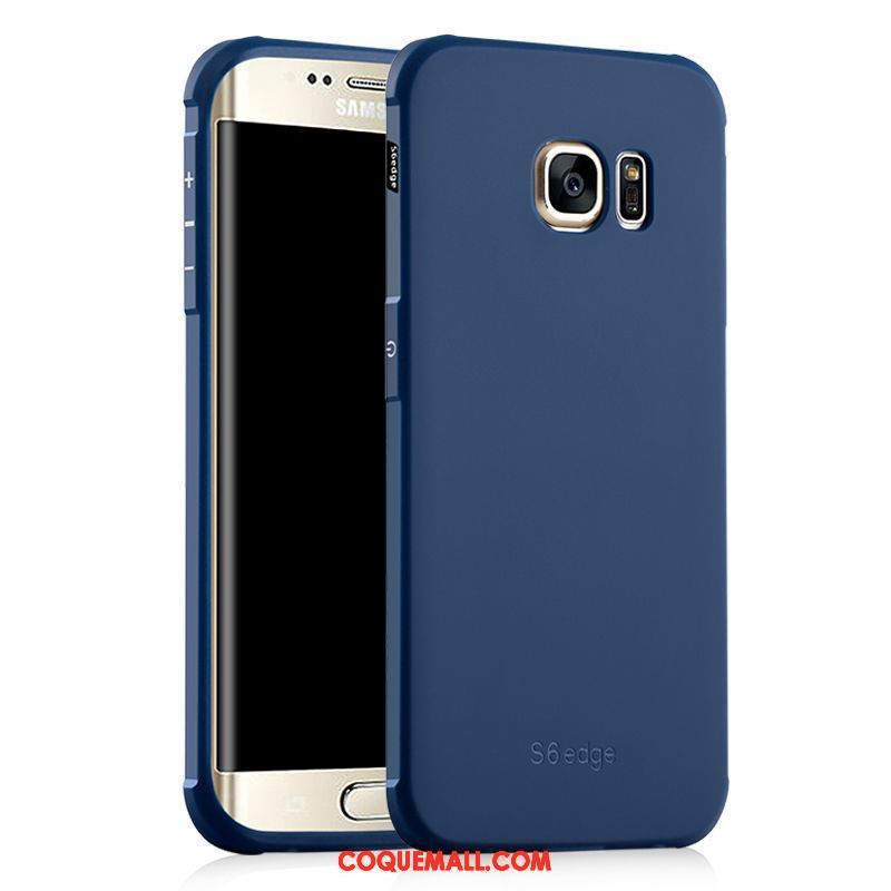 Étui Samsung Galaxy S6 Edge Délavé En Daim Bleu Tout Compris, Coque Samsung Galaxy S6 Edge Silicone Noir