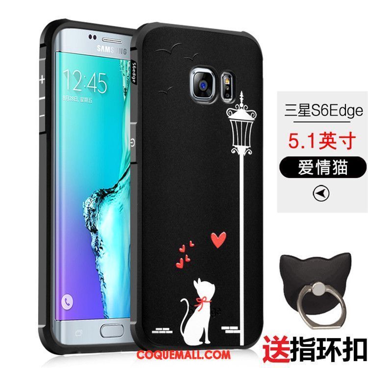 Étui Samsung Galaxy S6 Edge Gaufrage Protection Noir, Coque Samsung Galaxy S6 Edge Téléphone Portable Étoile