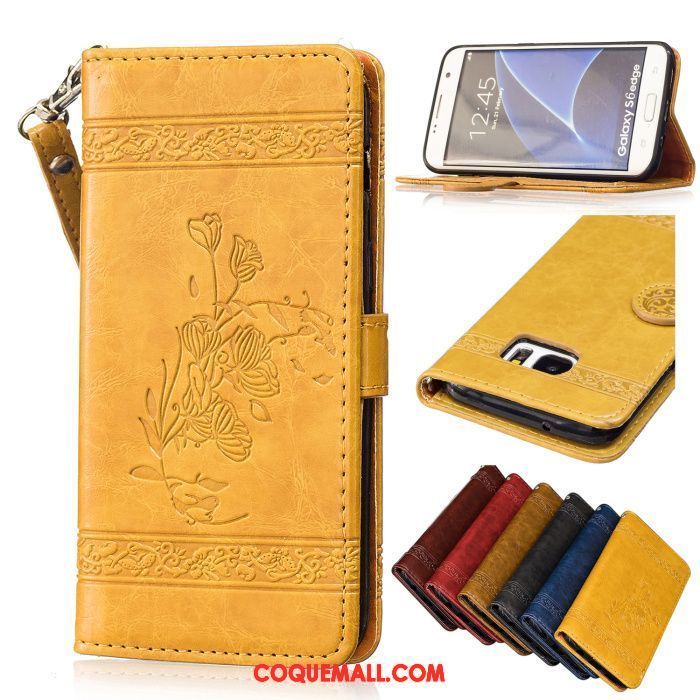 Étui Samsung Galaxy S6 Edge Modèle Fleurie Téléphone Portable Étui En Cuir, Coque Samsung Galaxy S6 Edge Étoile Jaune