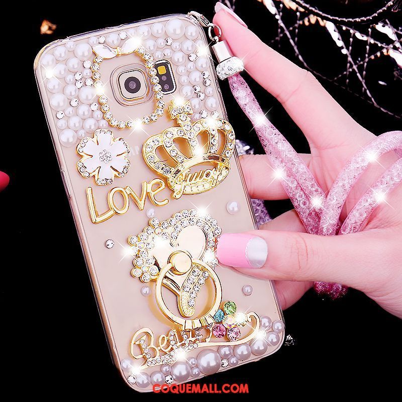 Étui Samsung Galaxy S6 Edge Téléphone Portable Silicone Incruster Strass, Coque Samsung Galaxy S6 Edge Étoile Noir