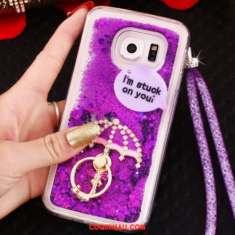 Étui Samsung Galaxy S6 Edge Violet Étoile Quicksand, Coque Samsung Galaxy S6 Edge Strass Téléphone Portable