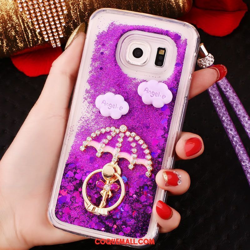 Étui Samsung Galaxy S6 Edge Violet Étoile Quicksand, Coque Samsung Galaxy S6 Edge Strass Téléphone Portable