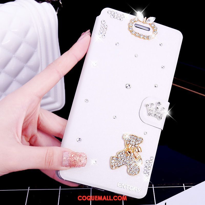 Étui Samsung Galaxy S6 Edge Étoile Blanc Incruster Strass, Coque Samsung Galaxy S6 Edge Étui En Cuir Téléphone Portable