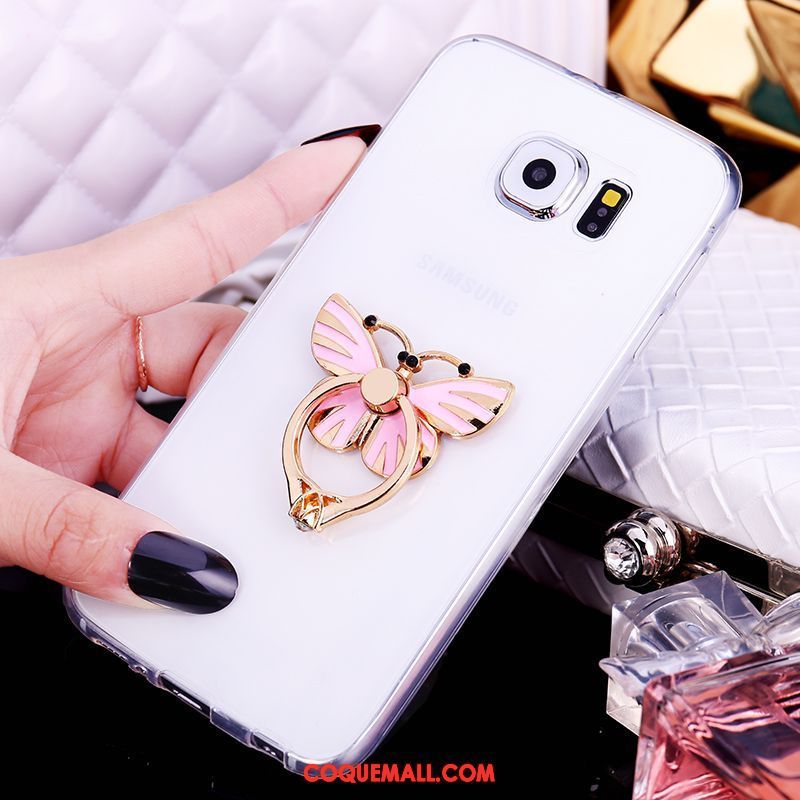 Étui Samsung Galaxy S6 Papillon Fluide Doux Incassable, Coque Samsung Galaxy S6 Silicone Rose