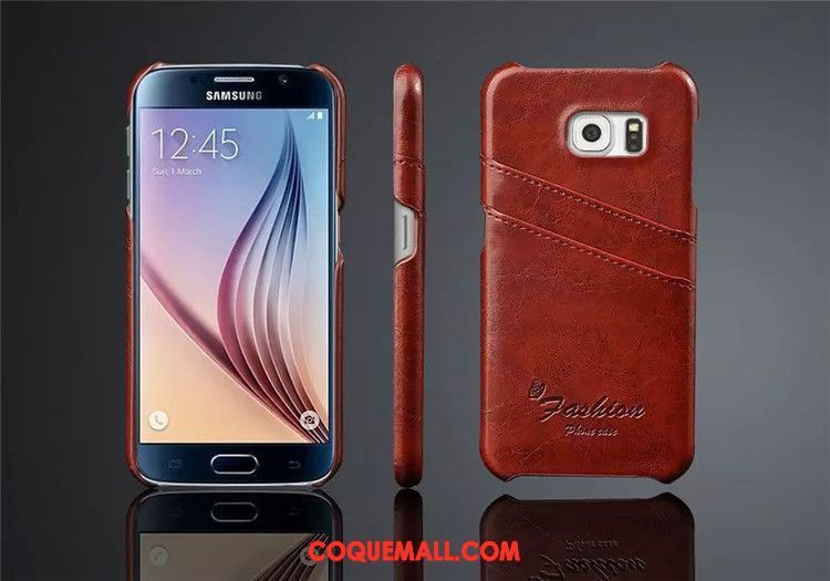 Étui Samsung Galaxy S6 Téléphone Portable Clamshell Protection, Coque Samsung Galaxy S6 Étoile Cuir Véritable Braun