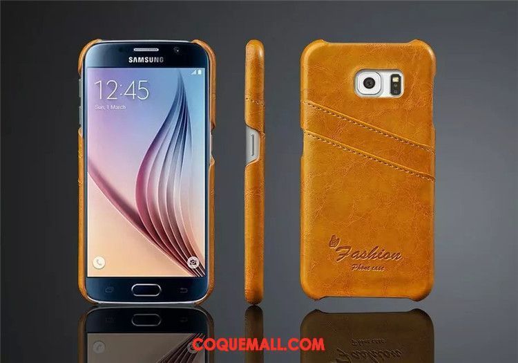 Étui Samsung Galaxy S6 Téléphone Portable Clamshell Protection, Coque Samsung Galaxy S6 Étoile Cuir Véritable Braun