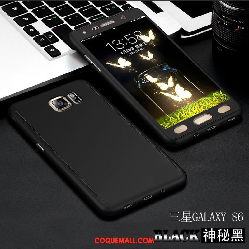 Étui Samsung Galaxy S6 Étoile Noir Délavé En Daim, Coque Samsung Galaxy S6 Tout Compris Difficile