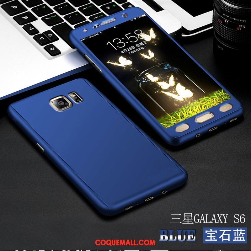 Étui Samsung Galaxy S6 Étoile Noir Délavé En Daim, Coque Samsung Galaxy S6 Tout Compris Difficile