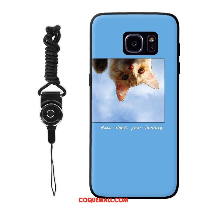 Étui Samsung Galaxy S7 Chiens Incassable Délavé En Daim, Coque Samsung Galaxy S7 Mignonne Bleu