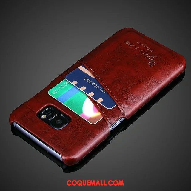 Étui Samsung Galaxy S7 Edge Carte Cuir Véritable Protection, Coque Samsung Galaxy S7 Edge Étoile Rouge