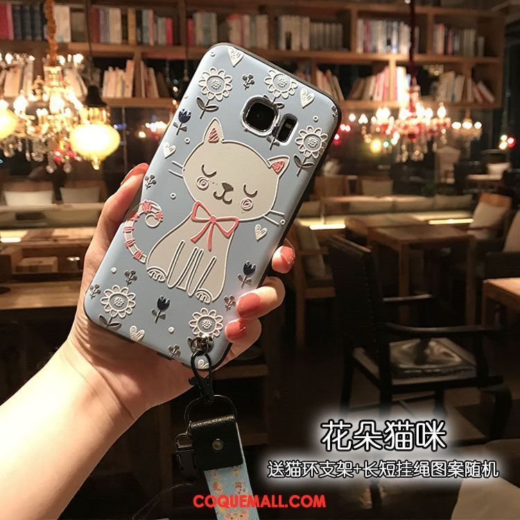 Étui Samsung Galaxy S7 Edge Dessin Animé Charmant Cou Suspendu, Coque Samsung Galaxy S7 Edge Délavé En Daim Noir