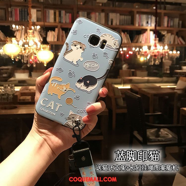 Étui Samsung Galaxy S7 Edge Dessin Animé Charmant Cou Suspendu, Coque Samsung Galaxy S7 Edge Délavé En Daim Noir