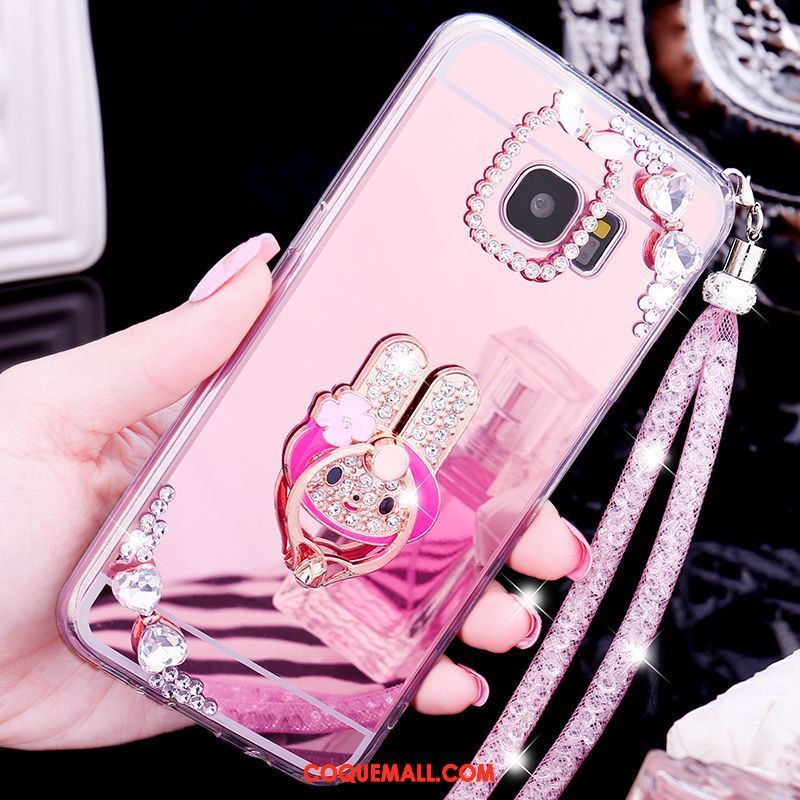 Étui Samsung Galaxy S7 Edge Papillon Silicone Strass, Coque Samsung Galaxy S7 Edge Miroir Or Rose