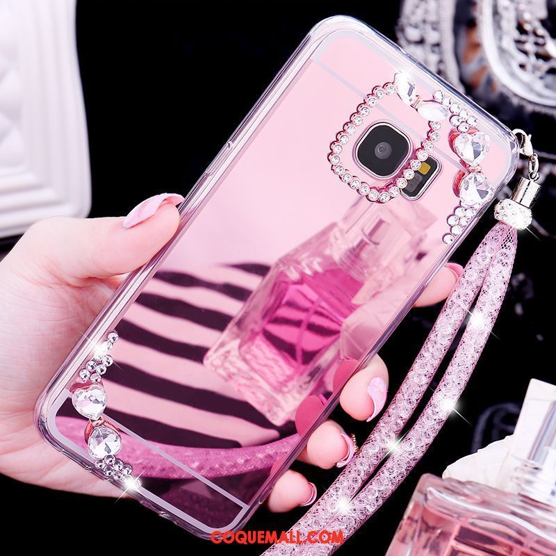 Étui Samsung Galaxy S7 Edge Papillon Silicone Strass, Coque Samsung Galaxy S7 Edge Miroir Or Rose