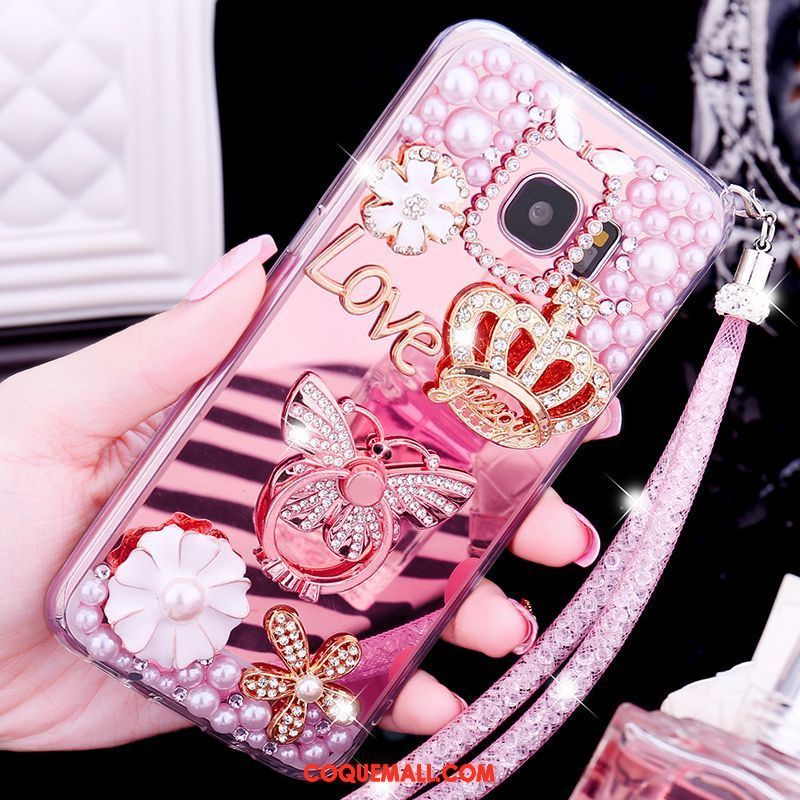 Étui Samsung Galaxy S7 Edge Papillon Silicone Strass, Coque Samsung Galaxy S7 Edge Miroir Or Rose