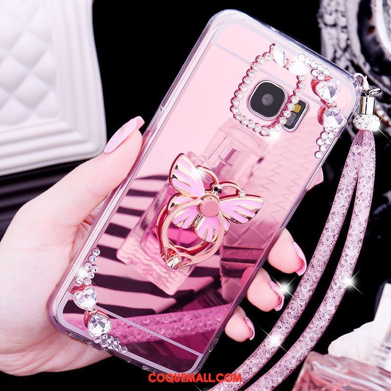 Étui Samsung Galaxy S7 Edge Papillon Silicone Strass, Coque Samsung Galaxy S7 Edge Miroir Or Rose