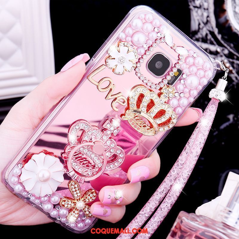 Étui Samsung Galaxy S7 Edge Papillon Silicone Strass, Coque Samsung Galaxy S7 Edge Miroir Or Rose