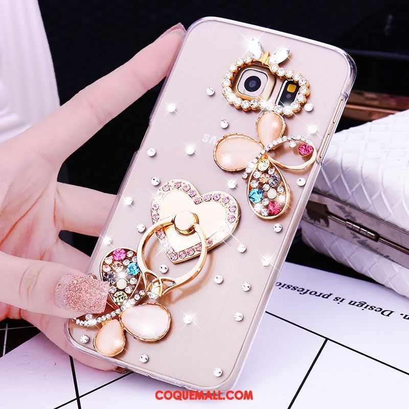 Étui Samsung Galaxy S7 Edge Étoile Strass Petit, Coque Samsung Galaxy S7 Edge Fleur Anneau