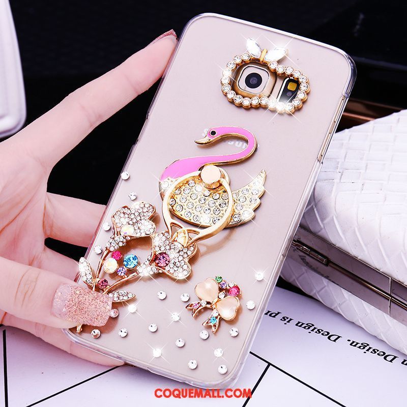 Étui Samsung Galaxy S7 Edge Étoile Strass Petit, Coque Samsung Galaxy S7 Edge Fleur Anneau