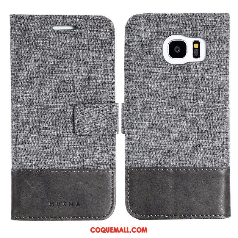 Étui Samsung Galaxy S7 Edge Étui En Cuir Gris Incassable, Coque Samsung Galaxy S7 Edge Support Antidérapant