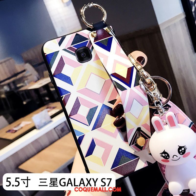 Étui Samsung Galaxy S7 Incassable Ornements Suspendus Délavé En Daim, Coque Samsung Galaxy S7 Créatif Couvercle Arrière