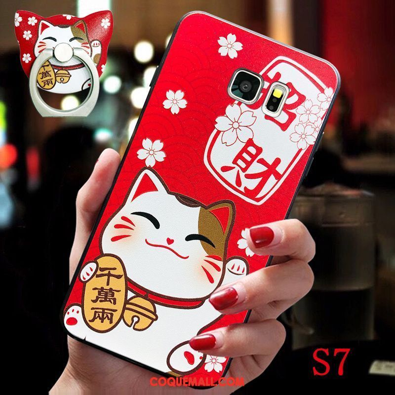 Étui Samsung Galaxy S7 Silicone Rouge Amoureux, Coque Samsung Galaxy S7 Support Richesse